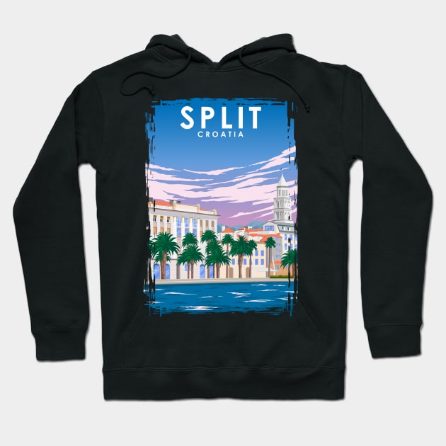 Split Croatia Vintage Minimal Retro Travel Poster Hoodie by jornvanhezik